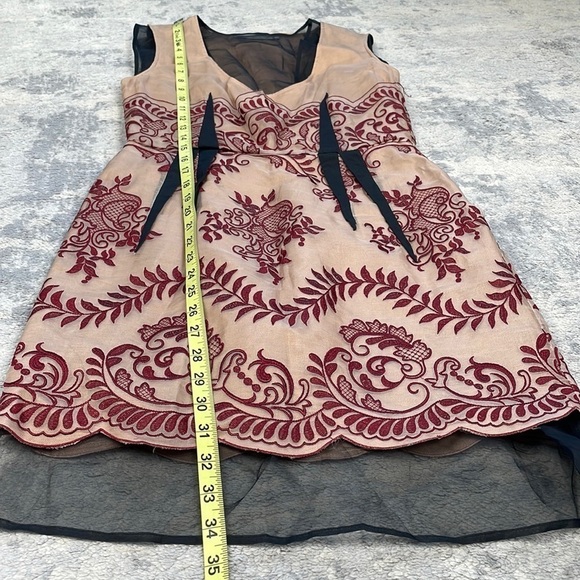 Stella McCartney Bolsena Dress Mini Mesh Overlay Embroidered Black Beige Red 40 - Picture 5 of 16